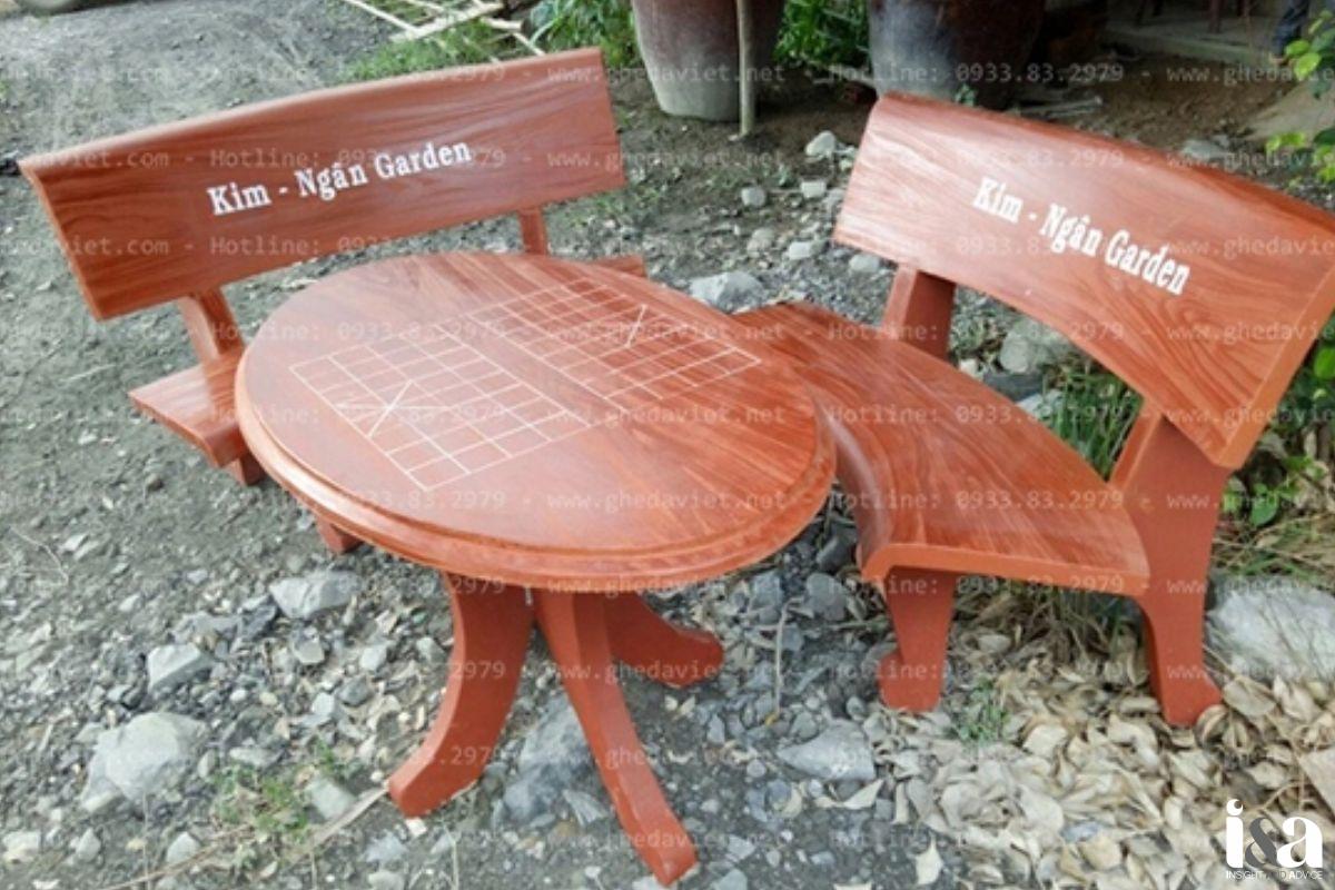 bộ bàn ghế đá mài màu đỏ cam 