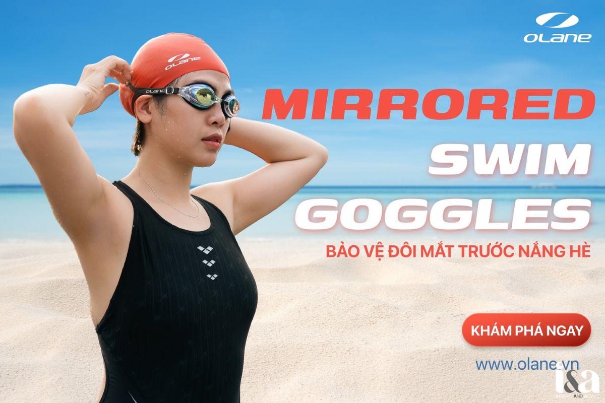 poster giới thiệu kính bơi tráng gương của olane