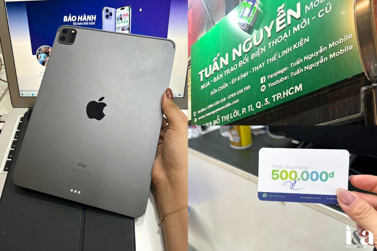 Ảnh iPad cũ và bảng hiệu Tuấn Nguyễn Mobile