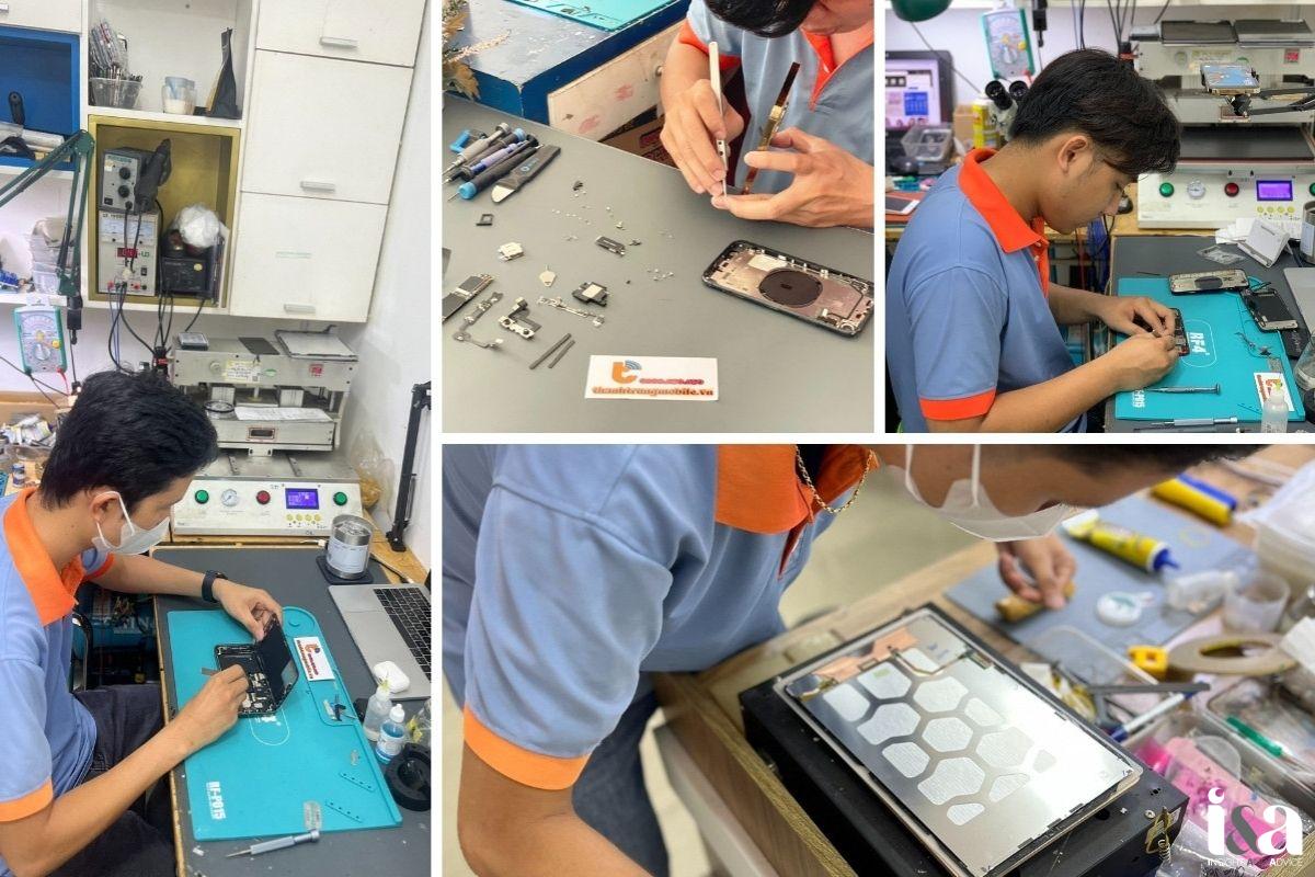 hình ảnh kỹ thuật viên Thành Trung Mobile sửa thiết bị