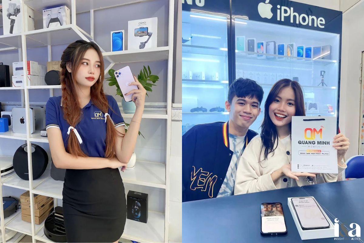 Hình ảnh nhân viên và khách hàng Quang Minh Mobile