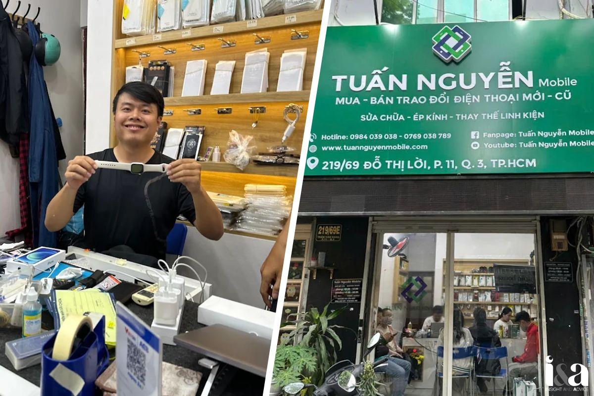 Hình ảnh khách hàng và bảng hiệu của Tuấn Nguyễn Mobile