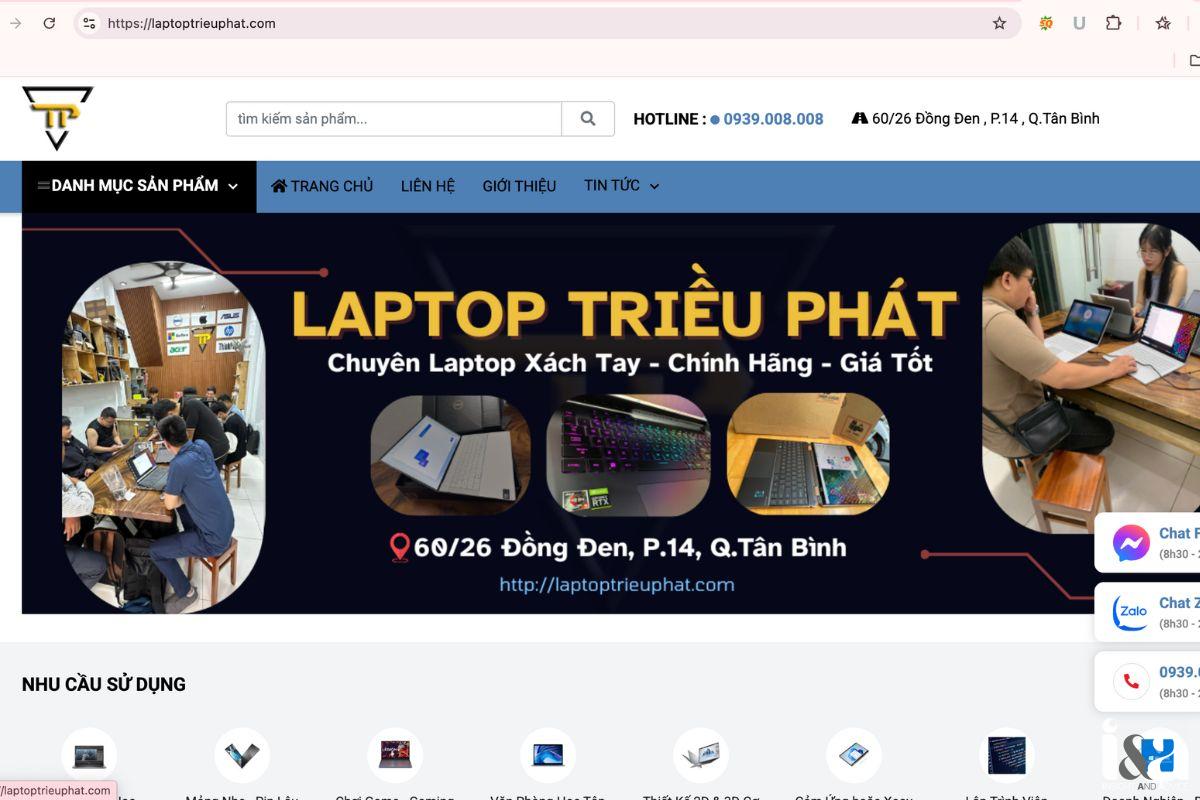Trang chủ website Laptop Triều Phát