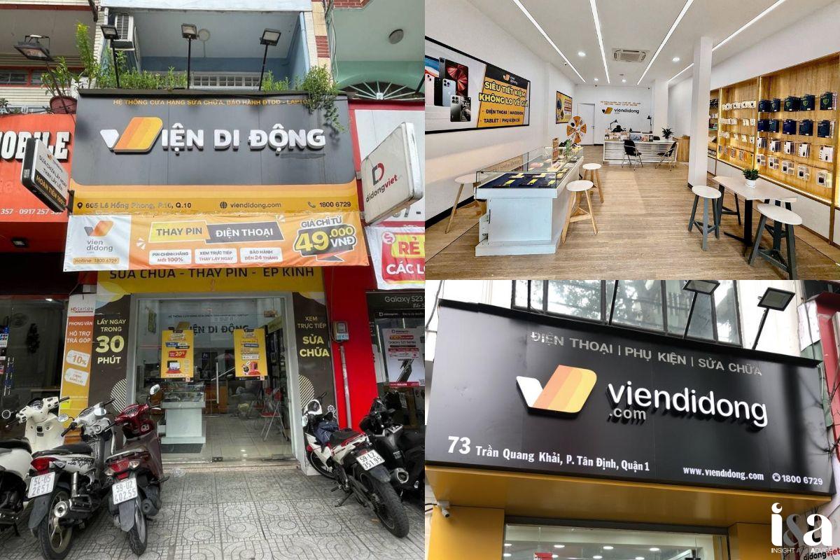 Hình ảnh bảng hiệu và không gian cửa hàng Viện Di Động
