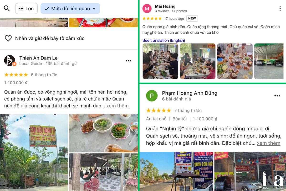 Review của khách hàng trên Google Maps