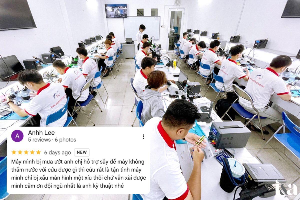 Không gian kỹ thuật viên Bệnh Viện Điện Thoại Laptop 24h làm việc